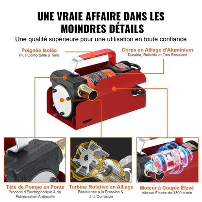 Fuel Transfer Pump, 12V DC 37.9 LPM 798.6 cm Lift, Portable Electric Diesel Transfer Extractor Pump Kit with Automatic Shut-off Nozzle, Delivery & Suction Hose for Diesel, Kerosene, Transformer Oil