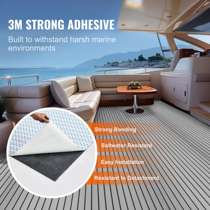 Boat Flooring, EVA Foam Boat Decking 240 x 89.9 cm, Non-Slip Self-Adhesive Flooring, 2.2 m² Marine Carpet for Boats, Yacht, Pontoon, Kayak Decking