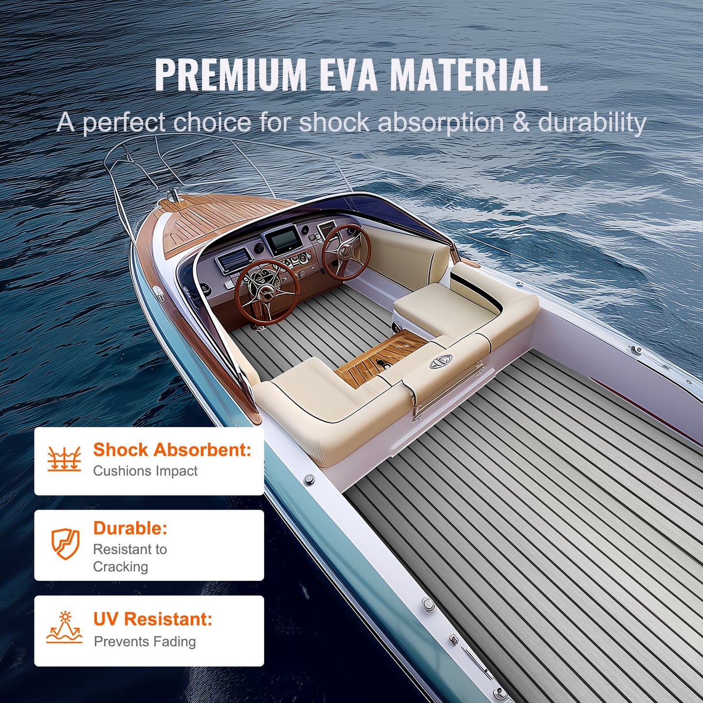 Boat Flooring, EVA Foam Boat Decking 240 x 89.9 cm, Non-Slip Self-Adhesive Flooring, 2.2 m² Marine Carpet for Boats, Yacht, Pontoon, Kayak Decking