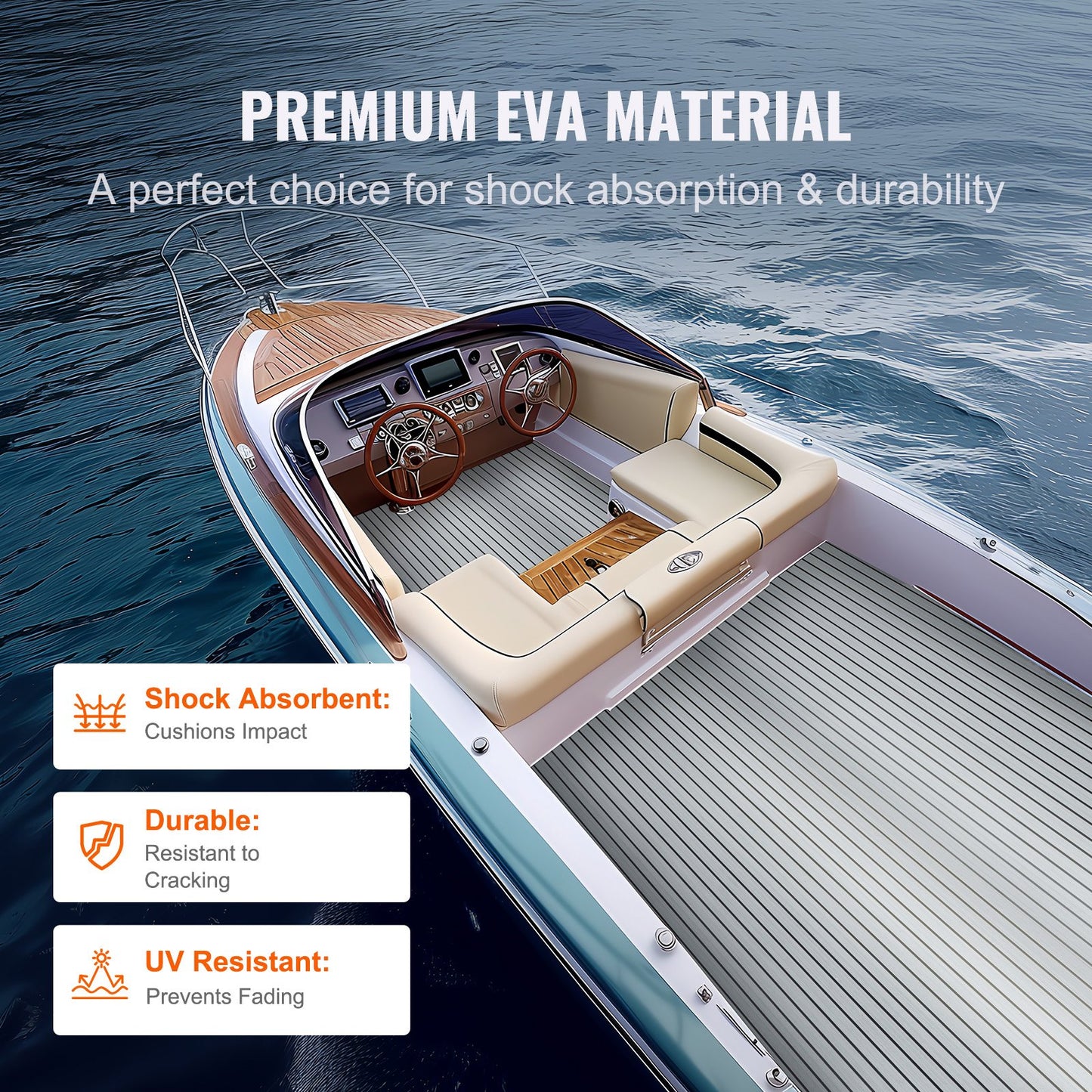 Boat Flooring, EVA Foam Boat Decking 240 x 116.1 cm, Non-Slip Self-Adhesive Flooring, 2.78 m² Marine Carpet for Boats, Yacht, Pontoon, Kayak Decking