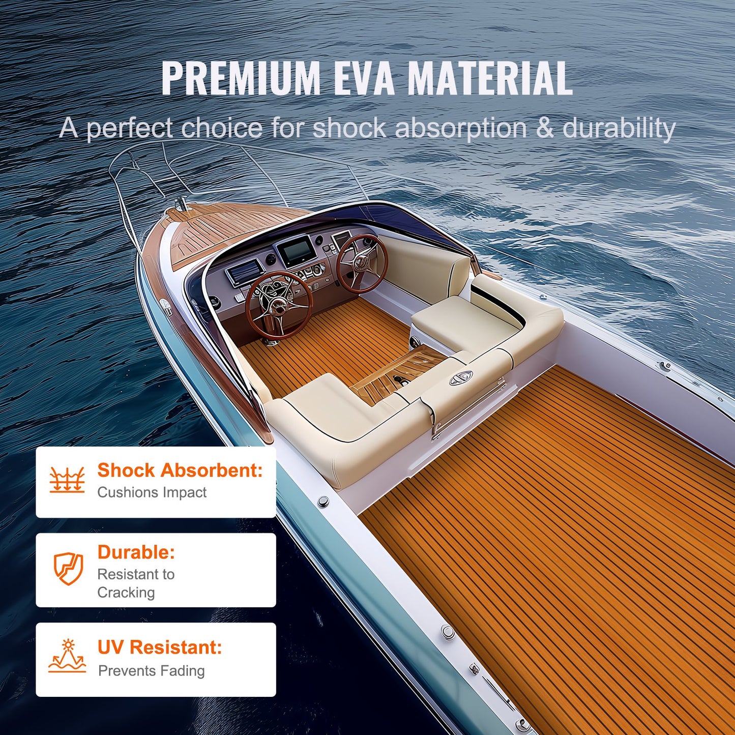 Boat Flooring, EVA Foam Boat Decking 240 x 116.8 cm, Non-Slip Self-Adhesive Flooring, 2.8 m² Marine Carpet for Boats, Yacht, Pontoon, Kayak Decking