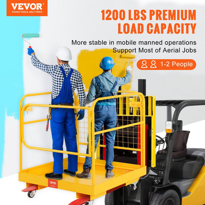 Forklift Safety Cage, 544.3 kg Load Capacity, 91.4 x 91.4 cm, Folding Forklift Work Platform with Lockable Swivel Wheels, Drain Hole & Device Chain, Holds 1 to 2 Adults, Perfect for Aerial Work