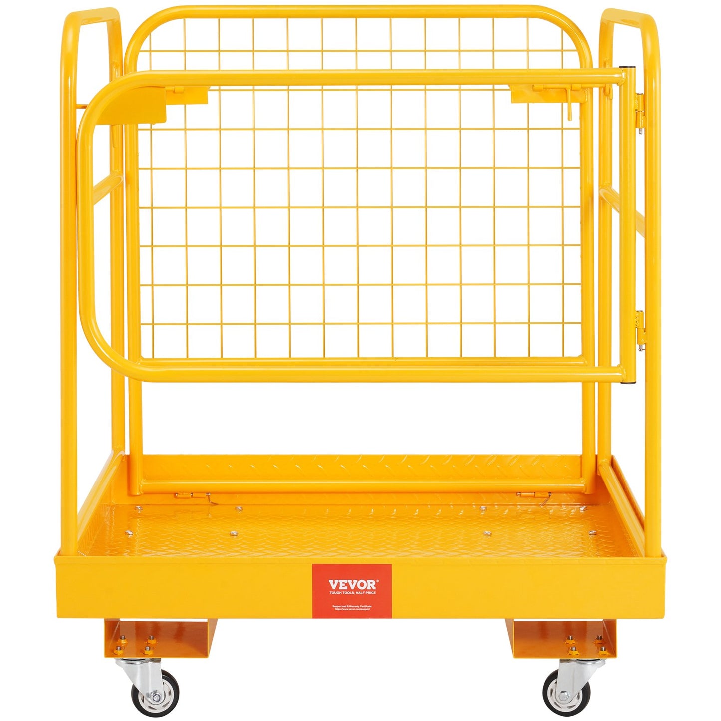 Forklift Safety Cage, 544.3 kg Load Capacity, 91.4 x 91.4 cm, Folding Forklift Work Platform with Lockable Swivel Wheels, Drain Hole & Device Chain, Holds 1 to 2 Adults, Perfect for Aerial Work
