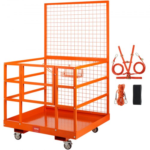 Forklift Safety Cage Work Platform 109 x 114.3 cm 635 kg w/ Wheels for Aerial