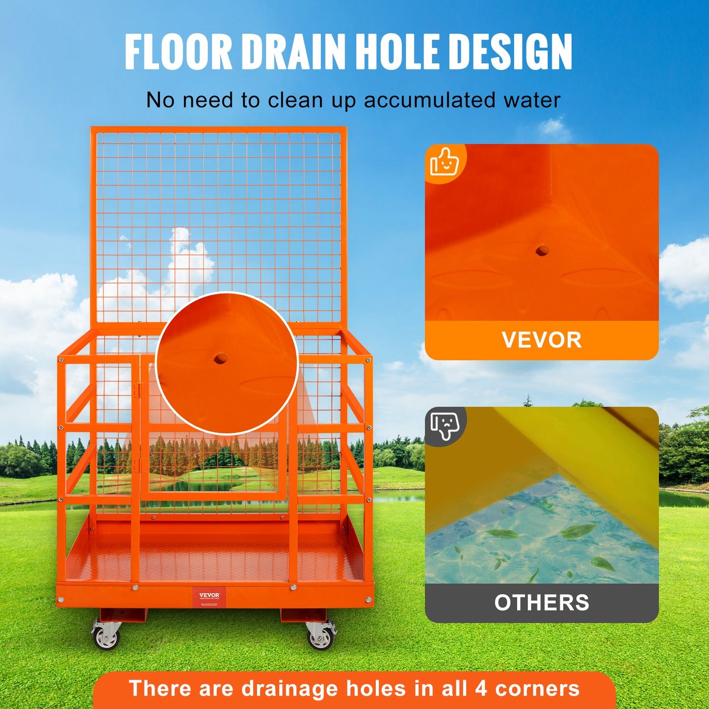 Forklift Safety Cage Work Platform 109 x 114.3 cm 635 kg w/ Wheels for Aerial