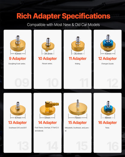 Bromshuvudluftningssats, 17 delar, professionell bromsluftningsadaptersats med komplett sats och handtag, hållbar bromsluftningsadapter för bromsvätskepåfyllning, passar de flesta nya och gamla fordon