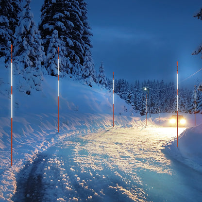 Uppfartsmarkörer, 100 st 122 cm, 0,79 cm diameter, orange glasfiberstänger, snöpinnar med reflextejp, 30,48 cm stålborr och skyddshandskar för parkeringsplatser, gångbanor, enkel synlighet