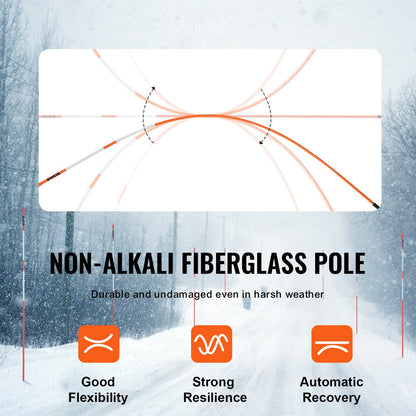 Uppfartsmarkörer, 50 st 122 cm, 0,79 cm diameter, orange glasfiberstänger, snöpinnar med reflextejp, 30,48 cm stålborr och skyddshandskar för parkeringsplatser, gångbanor, enkel synlighet