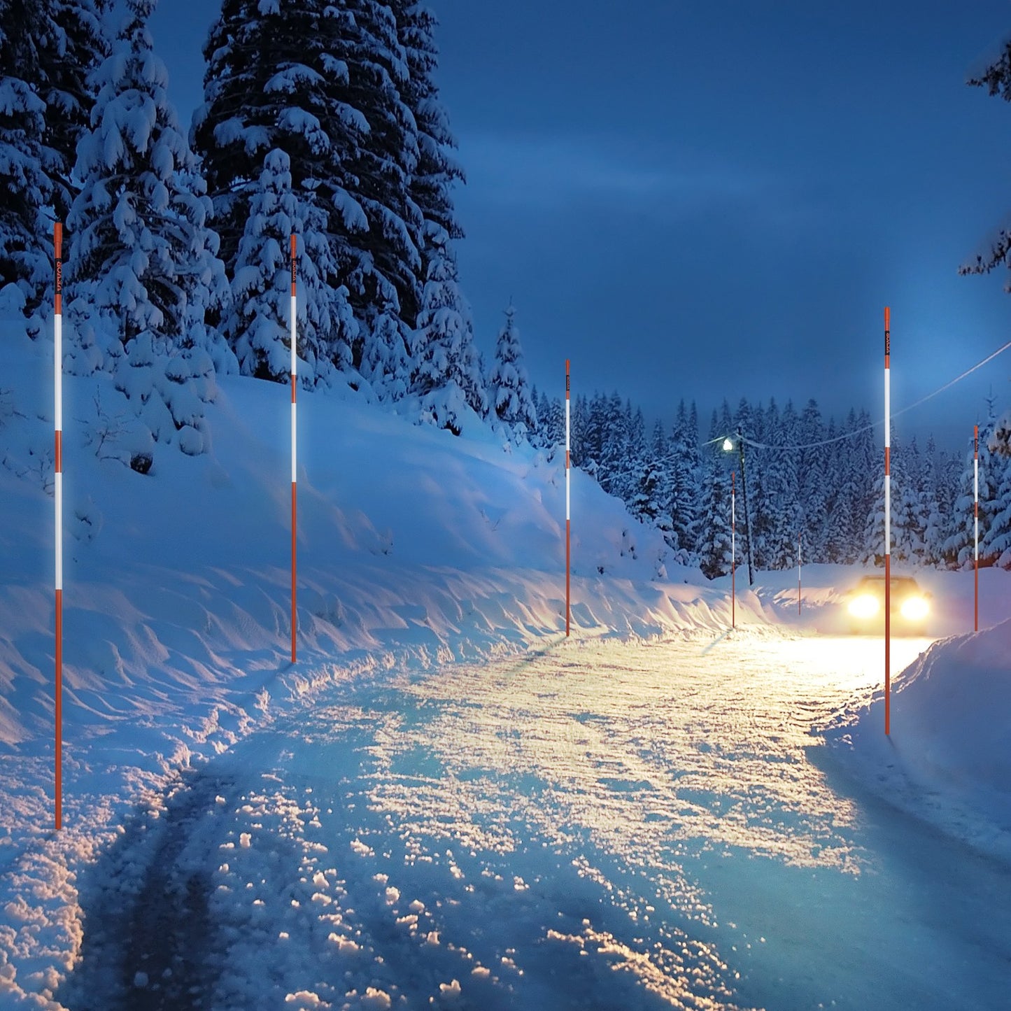 Uppfartsmarkörer, 50 st 122 cm, 0,79 cm diameter, orange glasfiberstänger, snöpinnar med reflextejp, 30,48 cm stålborr och skyddshandskar för parkeringsplatser, gångbanor, enkel synlighet