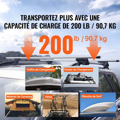 Universella takräckesstänger, 137,2 cm takräckesstänger i aluminium, passar befintlig upphöjd sidoreling med mellanrum, 90,7 kg lastkapacitet, justerbara tvärstänger med lås, för SUV:ar, sedaner och skåpbilar