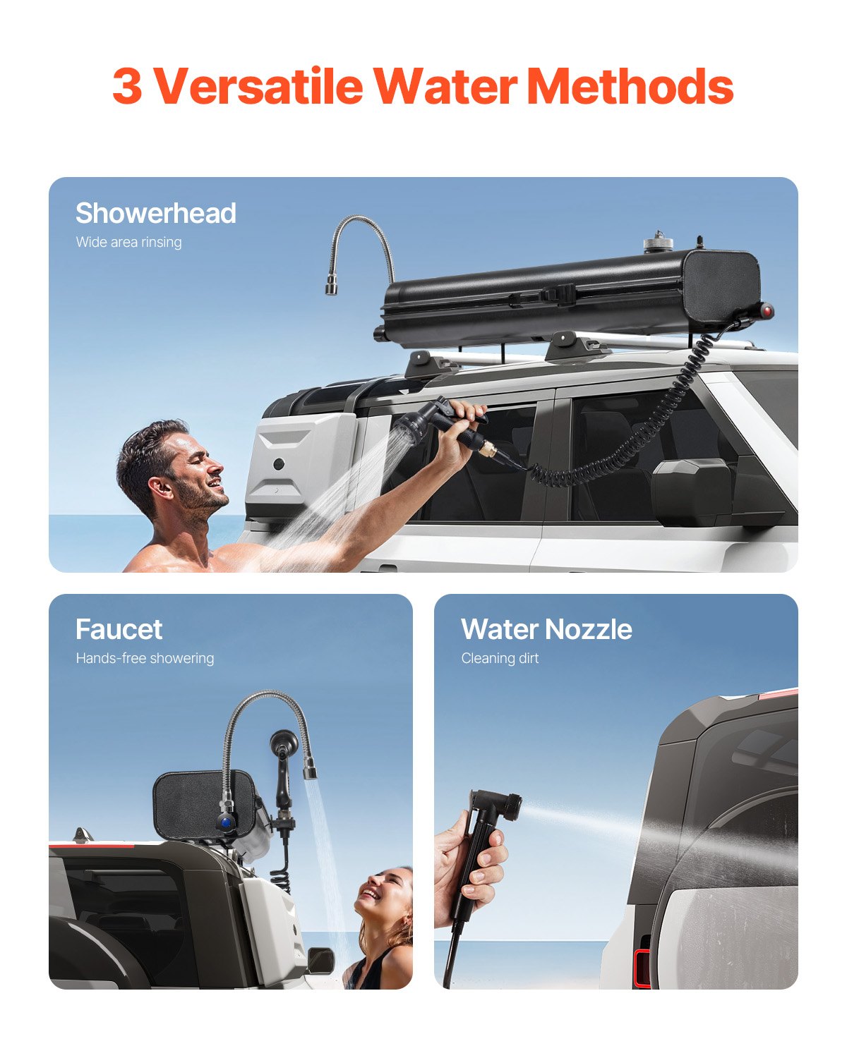 Takräckesvattentank, 1,8 liter, multidispenserande utomhustank med 2 stänkskydd och T-spår, högkapacitets aluminiumtank med tryckport, passar för bagageutrymmen, störtbågar och tvärbågar