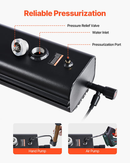 Takräckesvattentank, 1,8 liter, multidispenserande utomhustank med 2 stänkskydd och T-spår, högkapacitets aluminiumtank med tryckport, passar för bagageutrymmen, störtbågar och tvärbågar