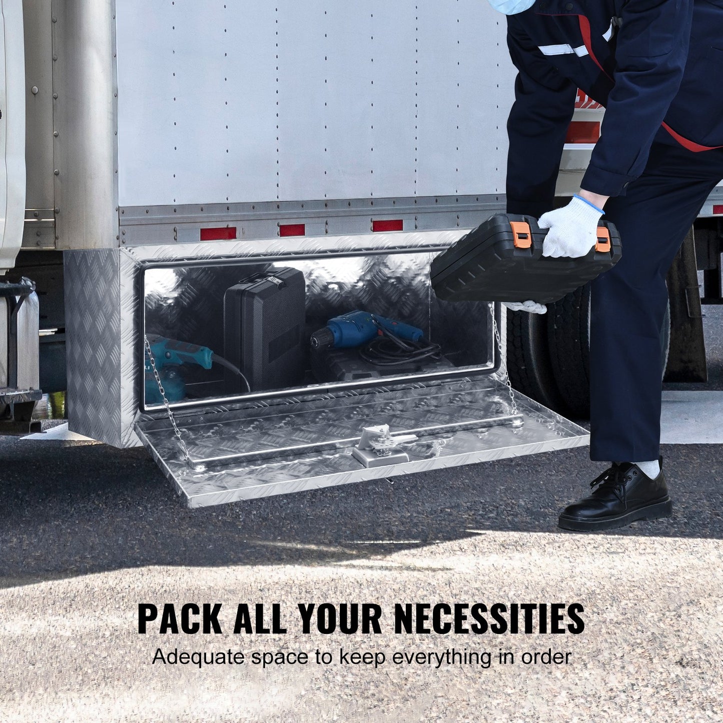 Underbody Truck Box, 914 x 355 x 405 mm Pickup Storage Box, Heavy Duty Aluminum Diamond Plate Tool Box with Lock and Keys, Waterproof Trailer Storage Box with T-Handle Latch for Truck, Van, Trailer