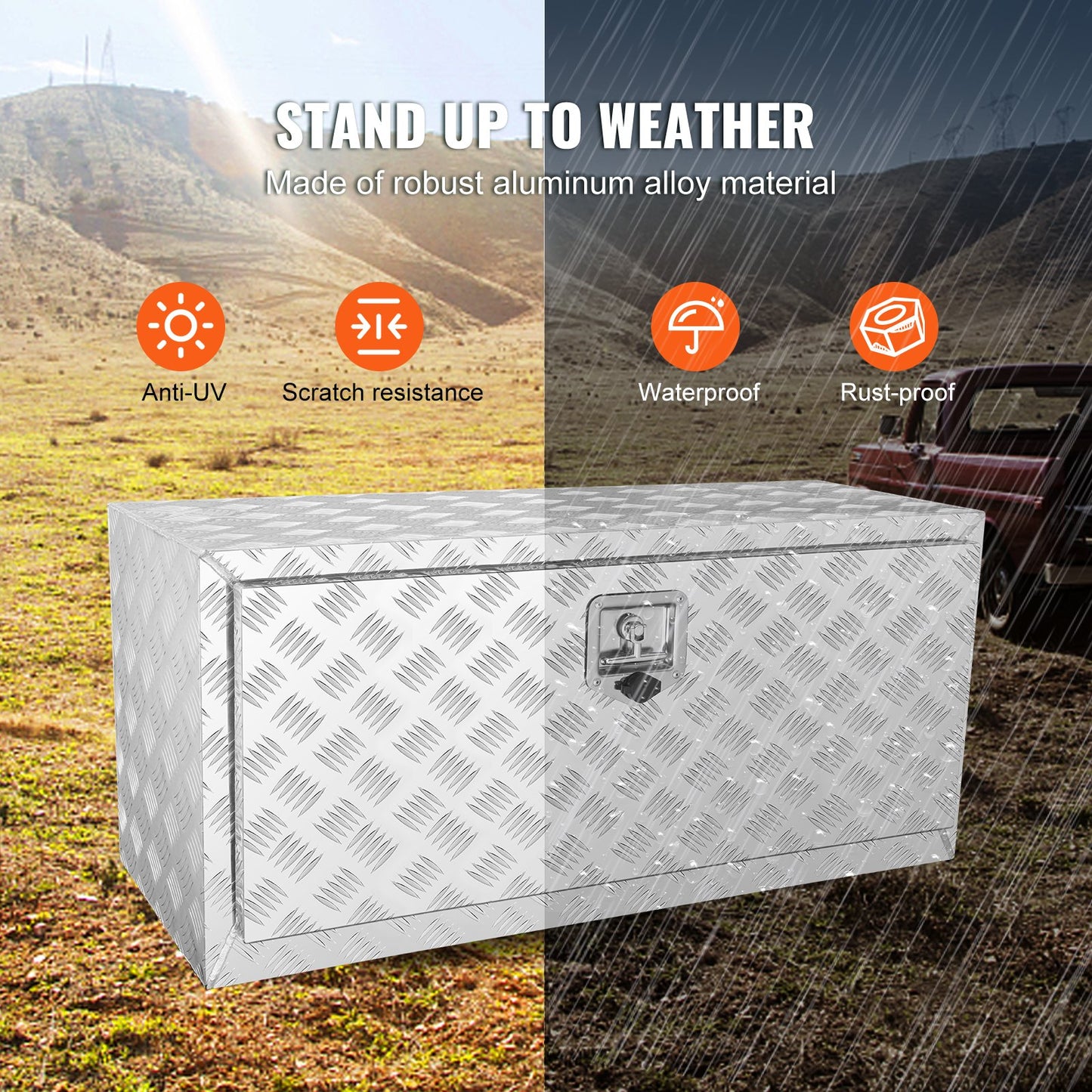 Underbody Truck Box, 914 x 355 x 405 mm Pickup Storage Box, Heavy Duty Aluminum Diamond Plate Tool Box with Lock and Keys, Waterproof Trailer Storage Box with T-Handle Latch for Truck, Van, Trailer