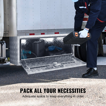 Underbody Truck Box, 36"×24"×24" Pickup Storage Box, Heavy Duty Aluminum Diamond Plate Tool Box with Lock and Keys, Waterproof Trailer Storage Box with T-Handle Latch for Truck, Van, Trailer