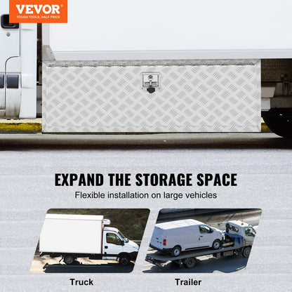 Underbody Truck Box, 1219 x 430 x 460 mm Pickup Storage Box, Heavy Duty Aluminum Diamond Plate Tool Box with Lock and Keys, Waterproof Trailer Storage Box with T-Handle Latch for Truck, Van, Trailer