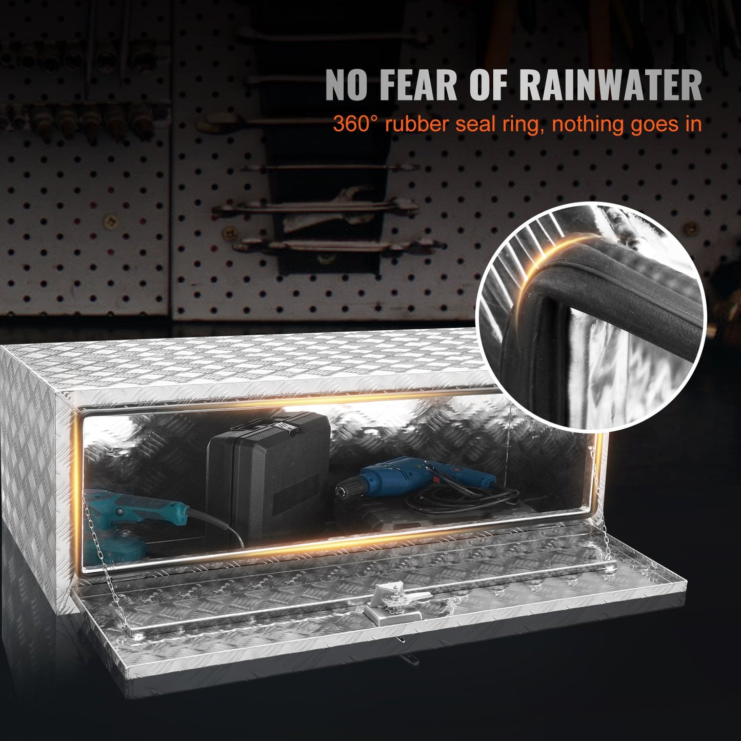 Underbody Truck Box, 48"×24"×24" Pickup Storage Box, Heavy Duty Aluminum Diamond Plate Tool Box with Lock and Keys, Waterproof Trailer Storage Box with T-Handle Latch for Truck, Van, Trailer