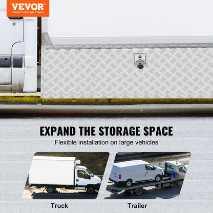 Underbody Truck Box, 1524 x 610 x 610 mm Pickup Storage Box, Heavy Duty Aluminum Diamond Plate Tool Box with Lock and Keys, Waterproof Trailer Storage Box with T-Handle Latch for Truck, Van, Trailer