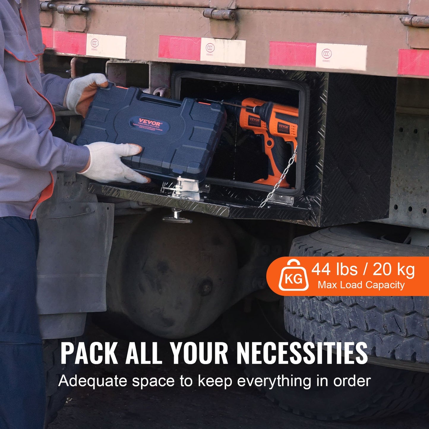 Underbody Aluminum Truck Tool Box 45.7x30.5x35.6 cm Trailer RV Tool Storage