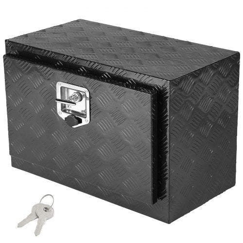 Underbody Truck Box, 24" x 12" x 14" Pickup Storage Box, Heavy Duty Aluminum Diamond Plate Tool Box with Lock and Keys, Waterproof Trailer Storage Box with T-Handle Latch for Truck, Van, Trailer