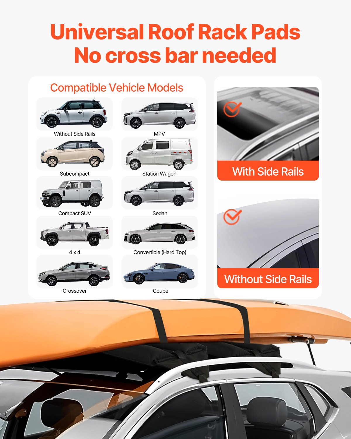 Inflatable Soft Roof Rack Bars, 37.6-Inch Universal Car Roof Rack Pads, 88LBS Loading Luggage Kayak Carrier with 2 Tie-Down Straps & Ropes, Hand Air Pump, Storage Bag for Canoes Surfboards SUPs