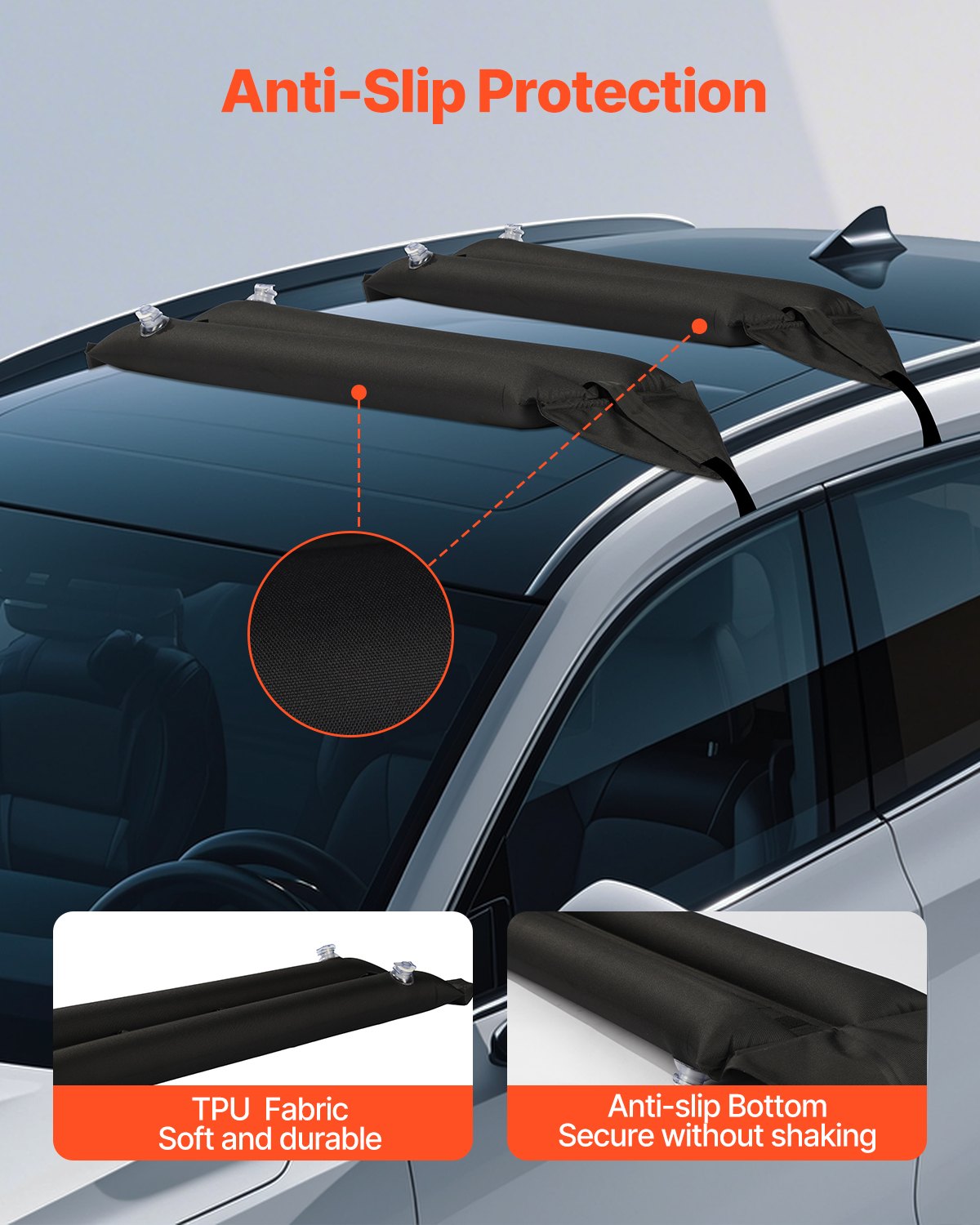 Inflatable Soft Roof Rack Bars, 37.6-Inch Universal Car Roof Rack Pads, 88LBS Loading Luggage Kayak Carrier with 2 Tie-Down Straps & Ropes, Hand Air Pump, Storage Bag for Canoes Surfboards SUPs