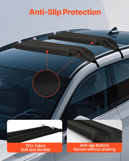 Inflatable Soft Roof Rack Bars, 37.6-Inch Universal Car Roof Rack Pads, 88LBS Loading Luggage Kayak Carrier with 2 Tie-Down Straps & Ropes, Hand Air Pump, Storage Bag for Canoes Surfboards SUPs