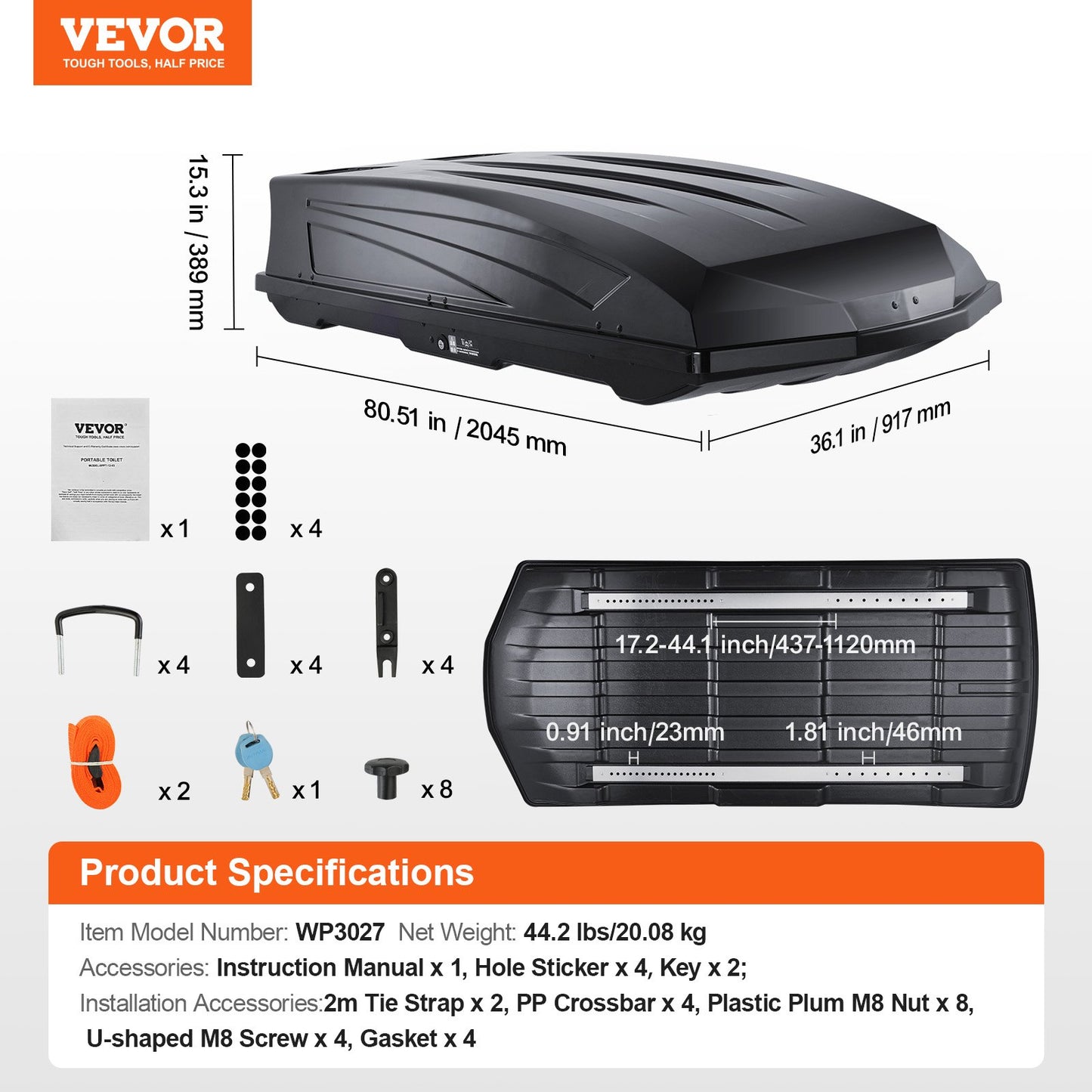 Taklasthållare, 18 kubikfot taklastbox, ABS hårt takboxskal, med dubbelsidig öppning och 2 förstärkta remmar, aerodynamisk, lämplig för de flesta tvärbalkar, för bil, kombi, SUV, svart