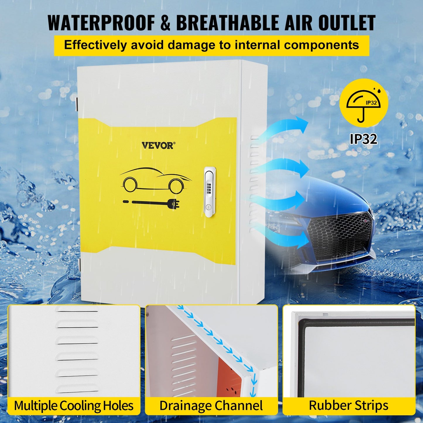 Tesla laddningsstationsbox, 70x50x25cm, utomhuskabelbox laddningsbox kabelorganisatör, IP32 vattentät dammtät kall rullståls elkapsling, för Tesla väggkontakt