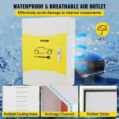 Tesla laddningsstationsbox, 70x50x25cm, utomhuskabelbox laddningsbox kabelorganisatör, IP32 vattentät dammtät kall rullståls elkapsling, för Tesla väggkontakt