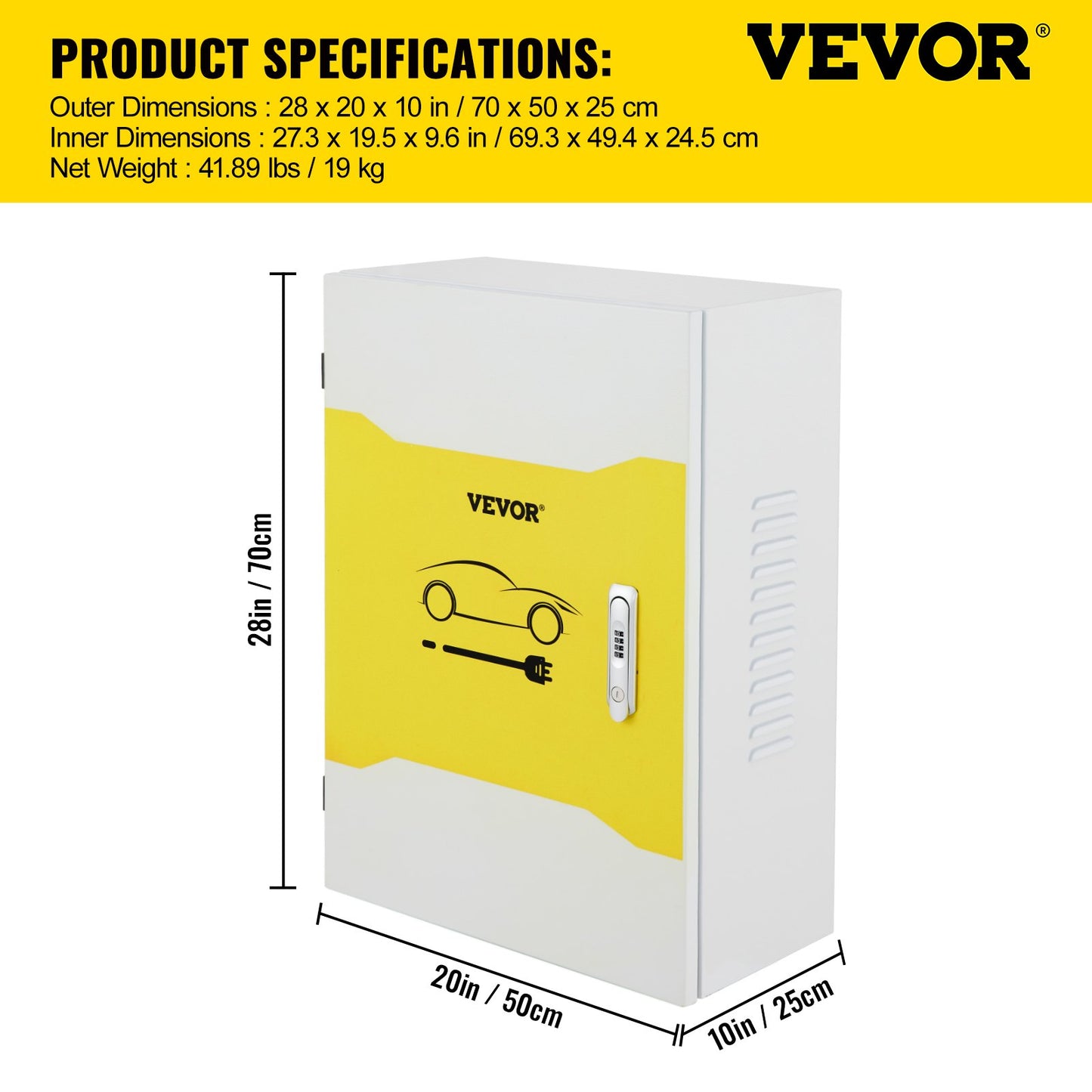 Tesla laddningsstationsbox, 70x50x25cm, utomhuskabelbox laddningsbox kabelorganisatör, IP32 vattentät dammtät kall rullståls elkapsling, för Tesla väggkontakt