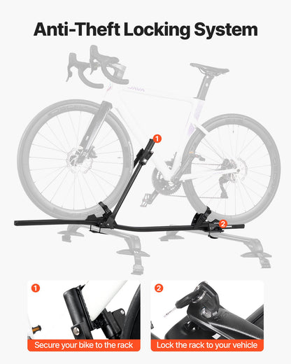 Takcykelhållare, 15 kg kapacitet, upprätt takmonterat cykelhållare med säkert låssystem för de flesta standardtvärstänger, upprätt takcykelhållare i aluminium, 1 cykelhållare för bil SUV, svart