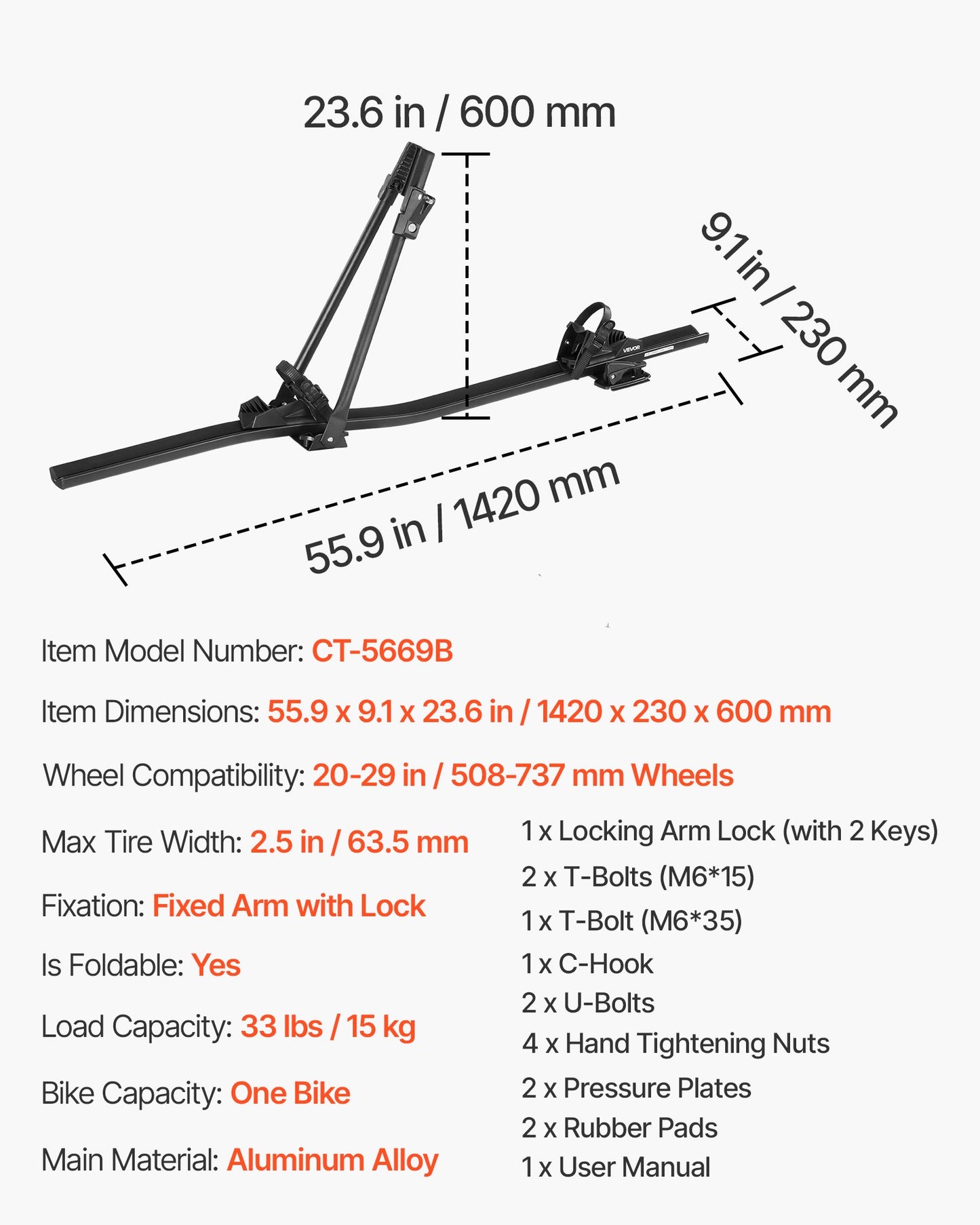 Takcykelhållare, 15 kg kapacitet, upprätt takmonterat cykelhållare med säkert låssystem för de flesta standardtvärstänger, upprätt takcykelhållare i aluminium, 1 cykelhållare för bil SUV, svart