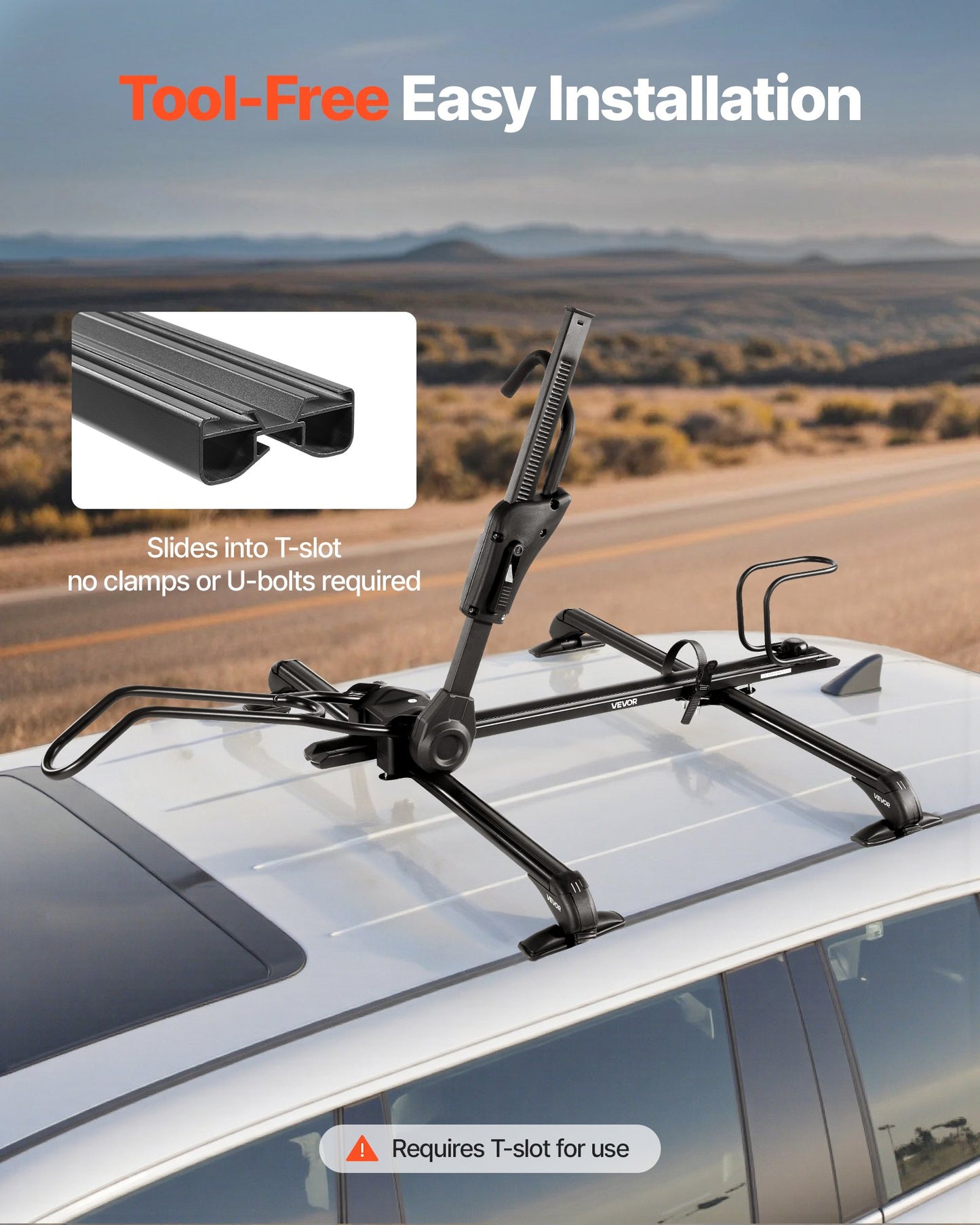 Takcykelhållare, 15 kg kapacitet, hopfällbar, upprätt takmonterad cykelhållare med låssystem och justerbar arm för T-spårsstänger, upprätt takcykelhållare för 1 cykelhållare för bil SUV, svart