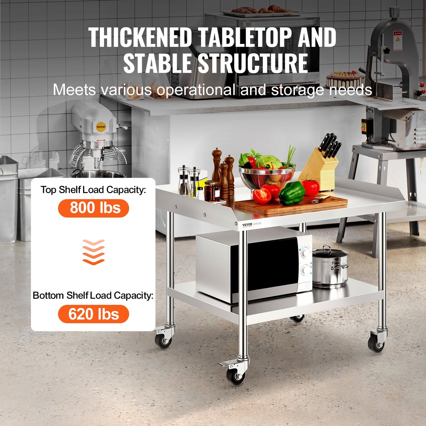 Stainless Steel Work Table 76.2x91.4 cm Commercial Food Prep Table W/ 4 Casters