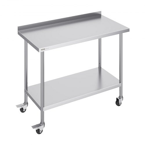 24 x 48 x 40 Inch Stainless Steel Work Table, Commercial Food Prep Worktable with Casters, Heavy Duty Prep Worktable, Metal Work Table with Adjustable Height for Restaurant, Home and Hotel