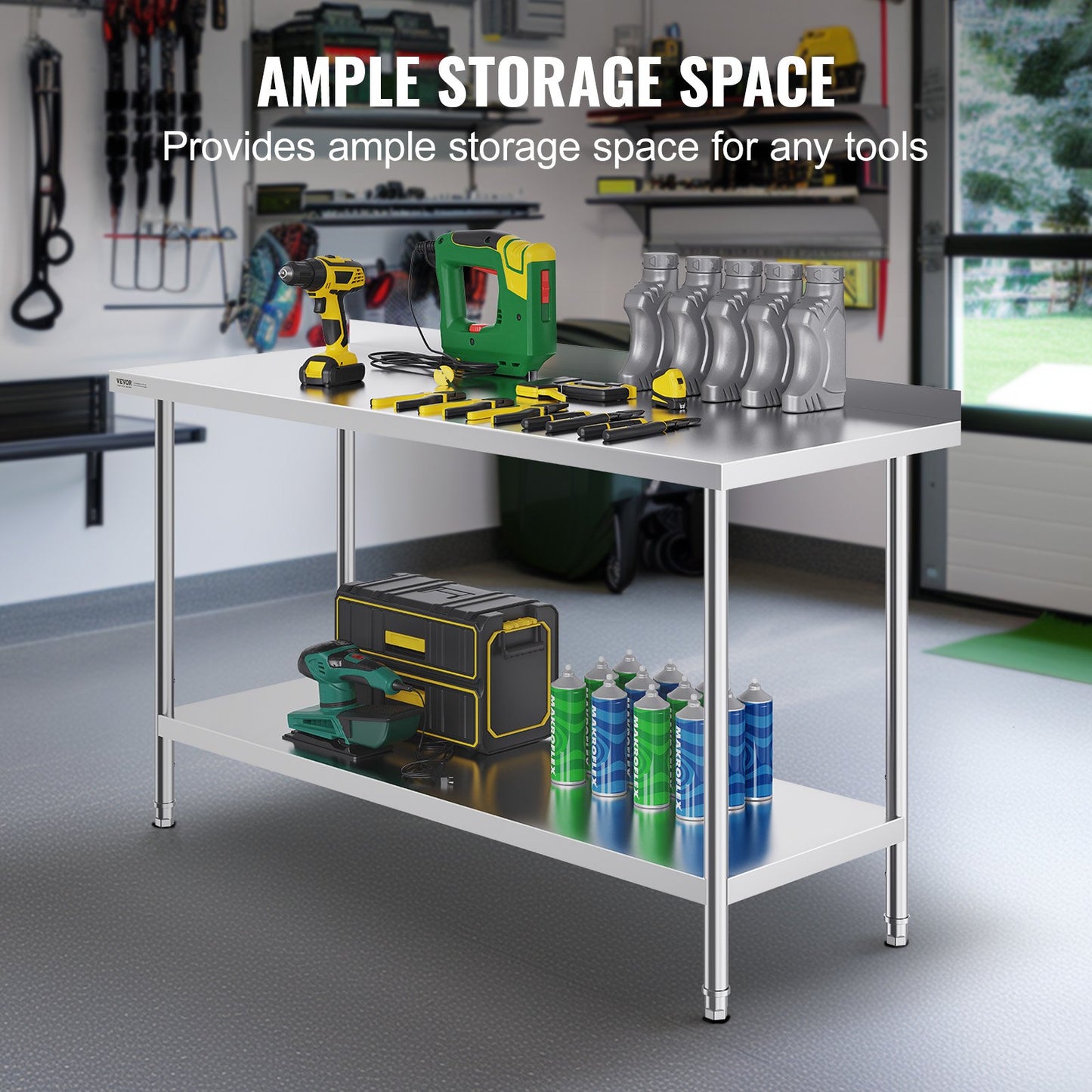 24 x 60 x 36 Inch Stainless Steel Work Table, Commercial Food Prep Worktable Heavy Duty Prep Worktable, Metal Work Table with Adjustable Height for Restaurant, Home and Hotel