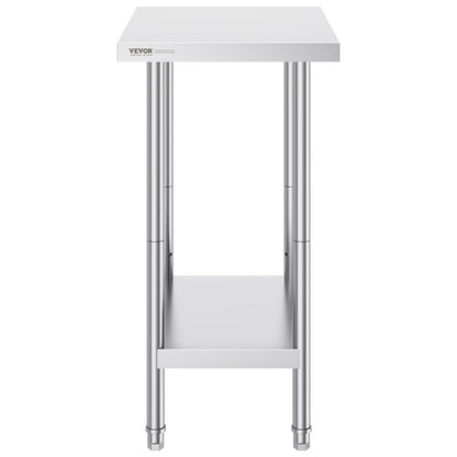 Stainless Steel Prep Table, 24 x 18 x 34 Inch, Heavy Duty Metal Worktable with 3 Adjustable Height Levels, Commercial Workstation for Kitchen Garage Restaurant Backyard