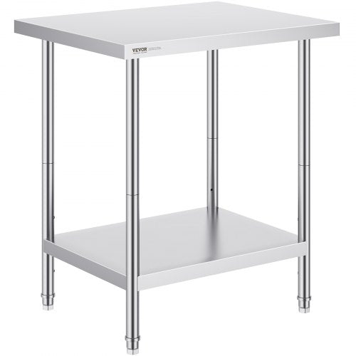 Stainless Steel Prep Table, 24 x 30 x 34 Inch, Heavy Duty Metal Worktable with 3 Adjustable Height Levels, Commercial Workstation for Kitchen Garage Restaurant Backyard