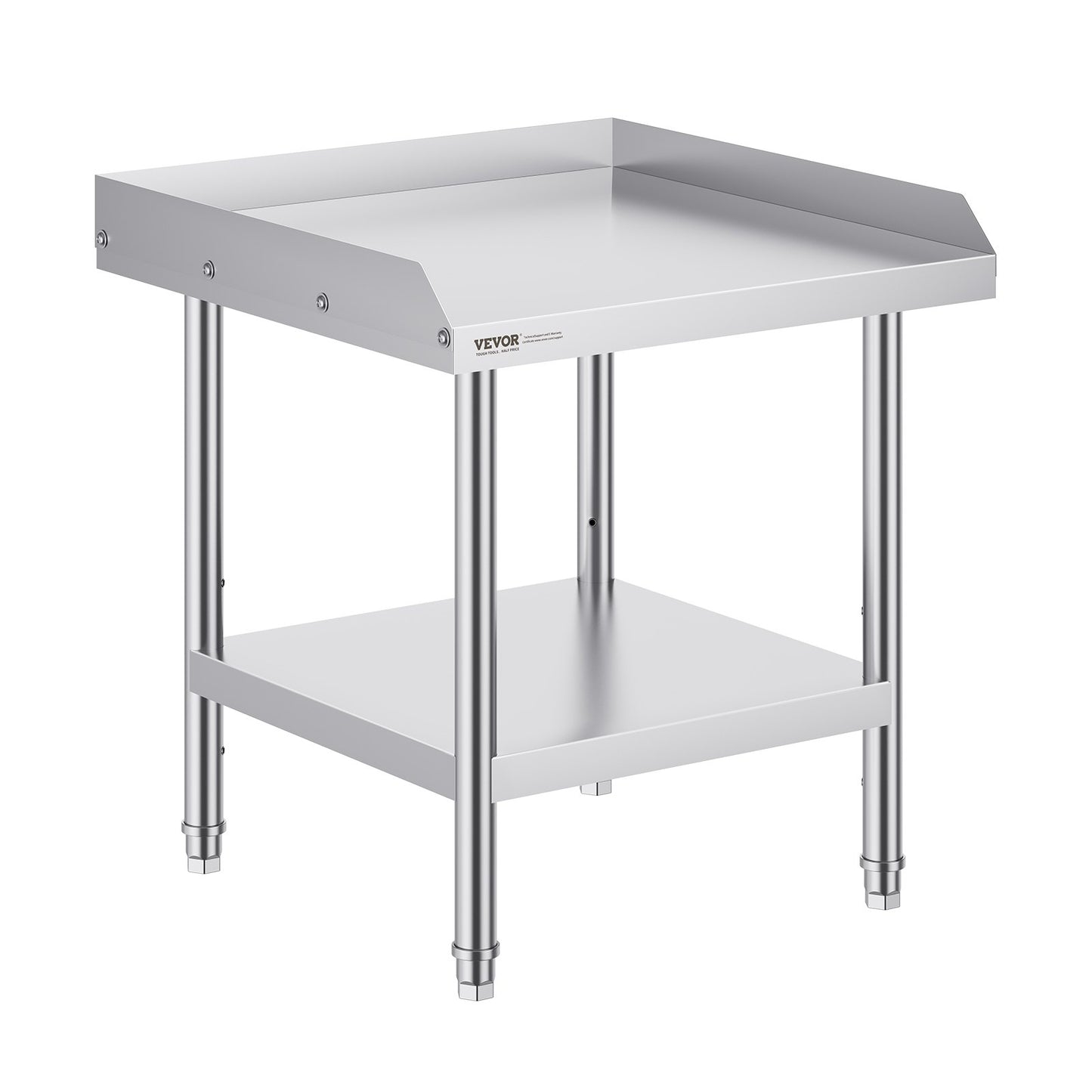 Stainless Steel Work Table, 24 x 24 x 26 Inch Commercial Food Prep Worktable, 3-Sided Backsplash Heavy Duty Prep Worktable, Metal Work Table with Adjustable Height for Restaurant Home Hotel