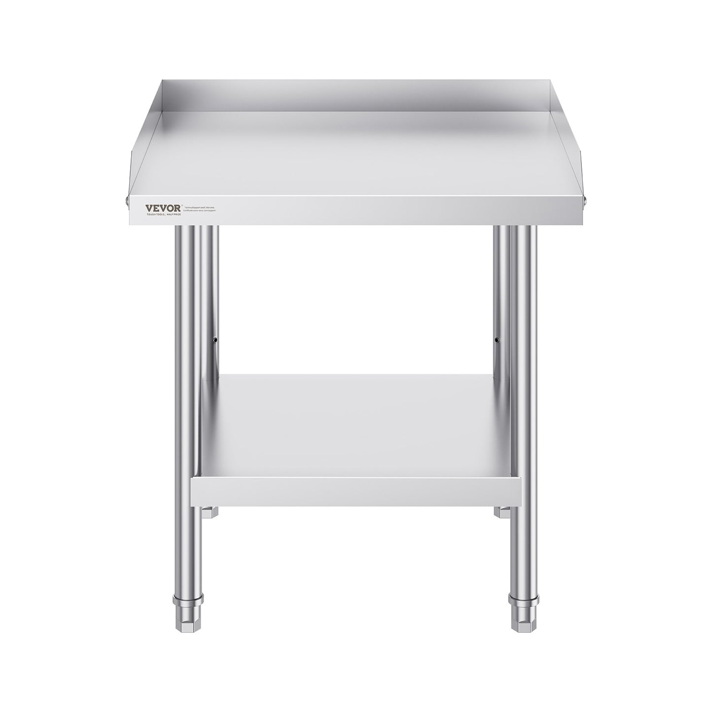 Stainless Steel Work Table, 24 x 24 x 26 Inch Commercial Food Prep Worktable, 3-Sided Backsplash Heavy Duty Prep Worktable, Metal Work Table with Adjustable Height for Restaurant Home Hotel