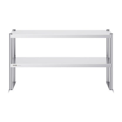 Double Overshelf, Double Tier Stainless Steel Overshelf, 12 x 48 Inch Double Deck Overshelf, Height Adjustable Overshelf Prep Work Table for Kitchen, Restaurant and Workshop