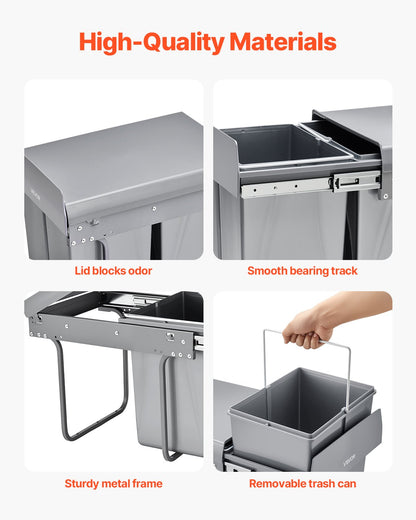 Pullout Trash Can for Kitchen Cabinets, 20Lx2 Double Under Sink Garbage Waste Recycling Bin, Under Mount Waste Container, with Heavy Duty Metal Full Extension Sliding System and Handle