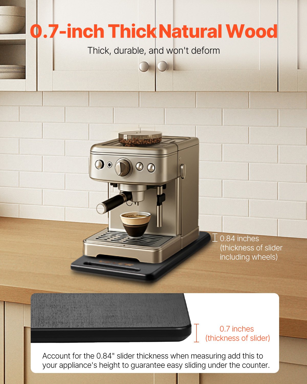 Appliance Slider, Medium 14.5 x 7.5-inch, Rolling Sliding Tray with Silent Rubber Wheels & Hollow Handle, Easy to Clean, Appliance Rolling Tray for Coffee Maker, Kitchen Countertop, Black