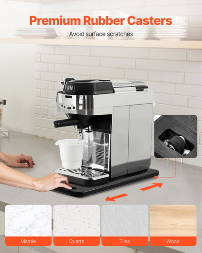 Appliance Slider, Medium 14.5 x 7.5-inch, Rolling Sliding Tray with Silent Rubber Wheels & Hollow Handle, Easy to Clean, Appliance Rolling Tray for Coffee Maker, Kitchen Countertop, Black