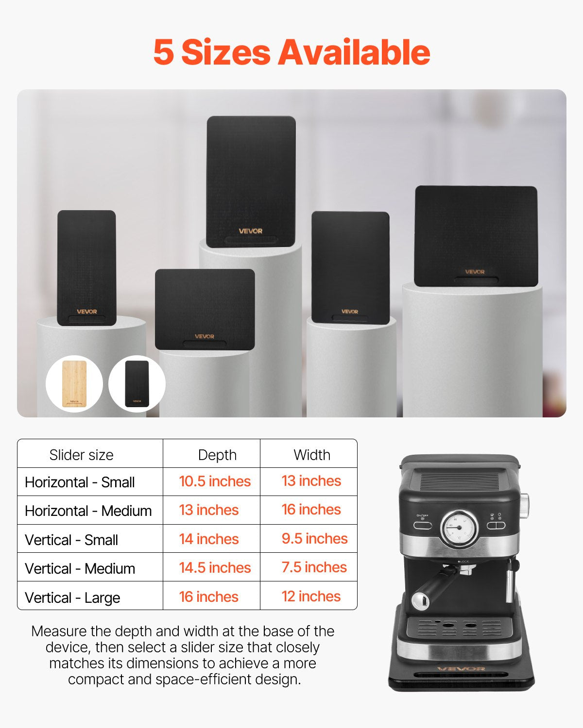 Appliance Slider, Medium 14.5 x 7.5-inch, Rolling Sliding Tray with Silent Rubber Wheels & Hollow Handle, Easy to Clean, Appliance Rolling Tray for Coffee Maker, Kitchen Countertop, Black