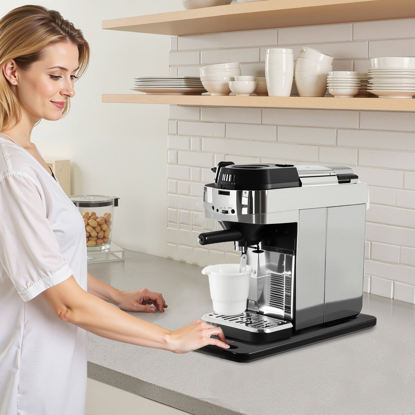 Appliance Slider, Medium 14.5 x 7.5-inch, Rolling Sliding Tray with Silent Rubber Wheels & Hollow Handle, Easy to Clean, Appliance Rolling Tray for Coffee Maker, Kitchen Countertop, Black