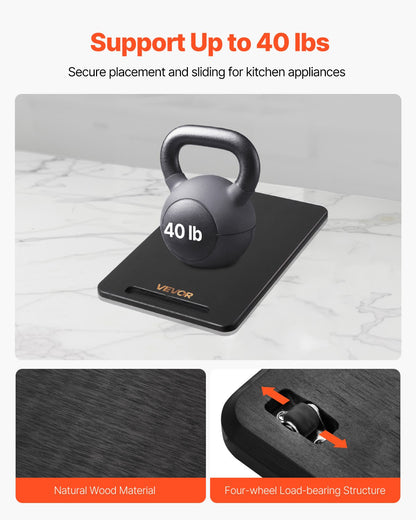 Apparatglidare, liten 14 x 9,5 tum, rullande glidbricka med tysta gummihjul och ihåligt handtag, lätt att rengöra, rullande bricka för kaffebryggare, köksbänkskiva, svart