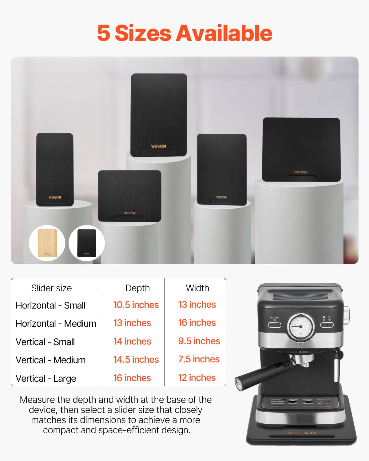 Apparatglidare, liten 14 x 9,5 tum, rullande glidbricka med tysta gummihjul och ihåligt handtag, lätt att rengöra, rullande bricka för kaffebryggare, köksbänkskiva, svart