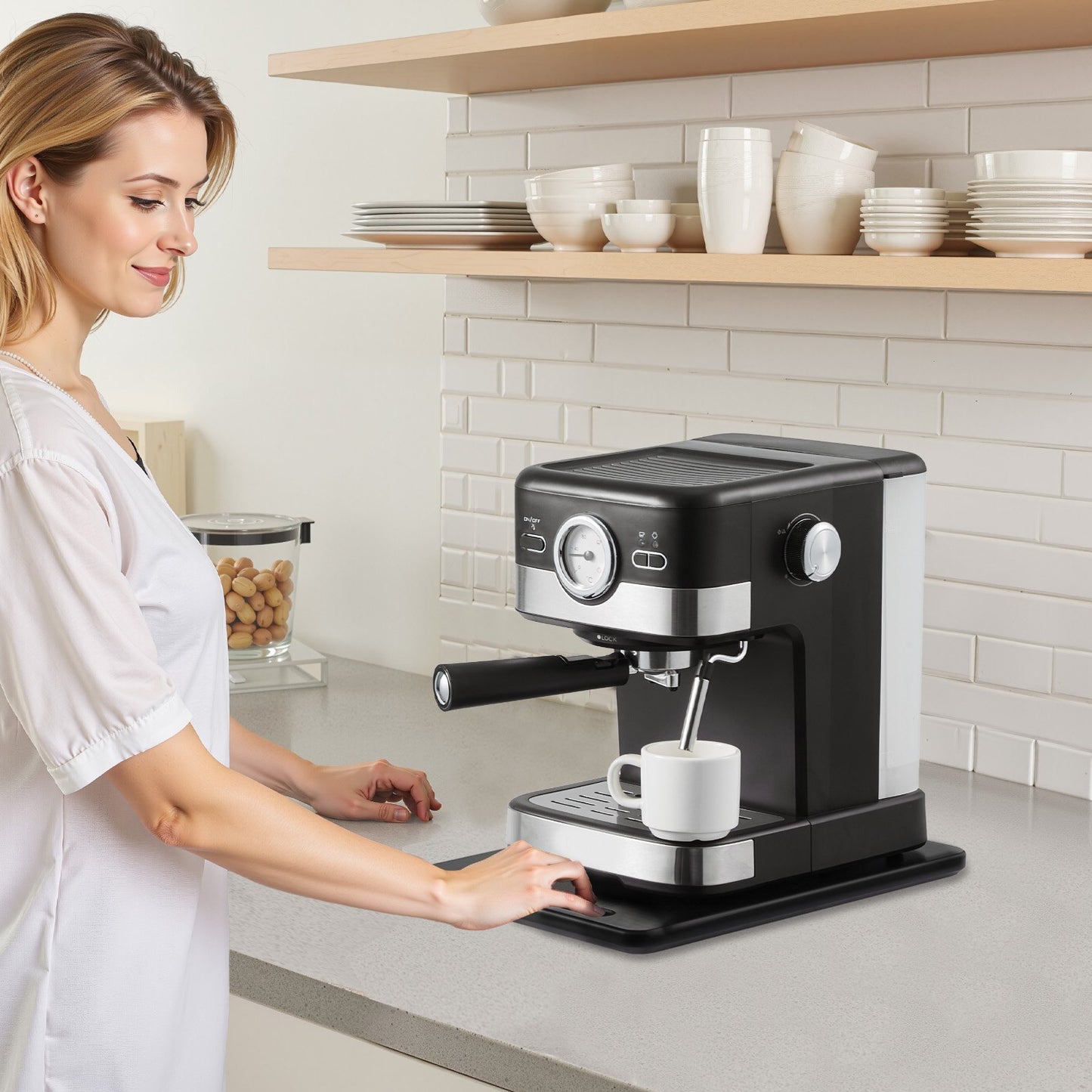 Apparatglidare, liten 14 x 9,5 tum, rullande glidbricka med tysta gummihjul och ihåligt handtag, lätt att rengöra, rullande bricka för kaffebryggare, köksbänkskiva, svart